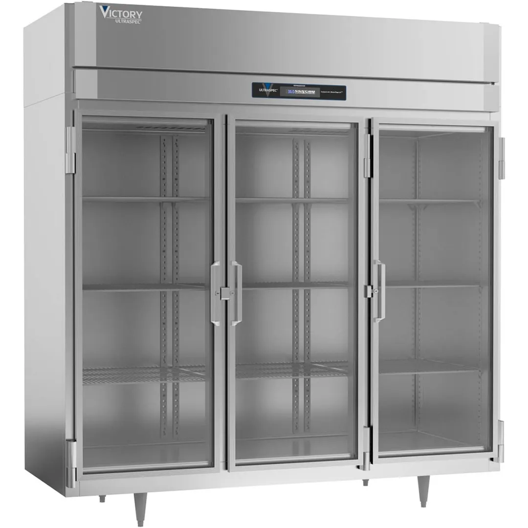 Victory RSA-3D-S1-G-HC 78" 3-Section Reach-In Refrigerator w/ 3 Glass Swing Full Doors, Aluminum Interior, 68 cu. ft.