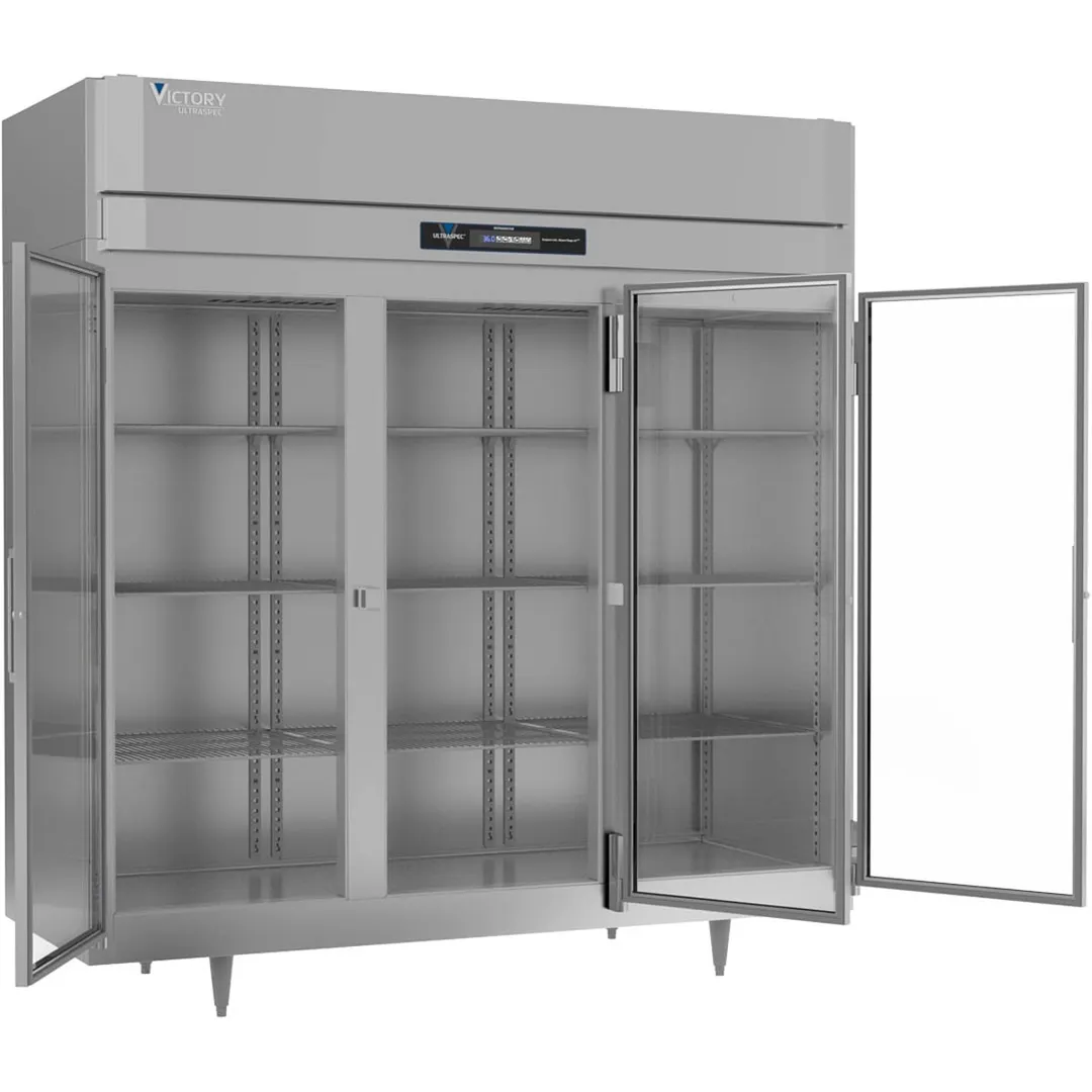 Victory RSA-3D-S1-G-HC 78" 3-Section Reach-In Refrigerator w/ 3 Glass Swing Full Doors, Aluminum Interior, 68 cu. ft.