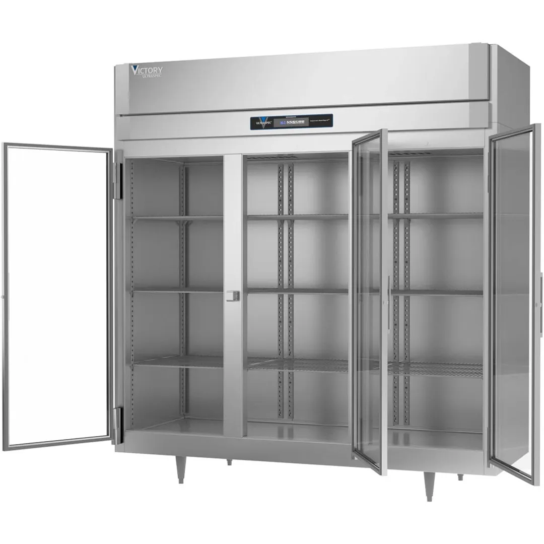 Victory RSA-3D-S1-G-HC 78" 3-Section Reach-In Refrigerator w/ 3 Glass Swing Full Doors, Aluminum Interior, 68 cu. ft.
