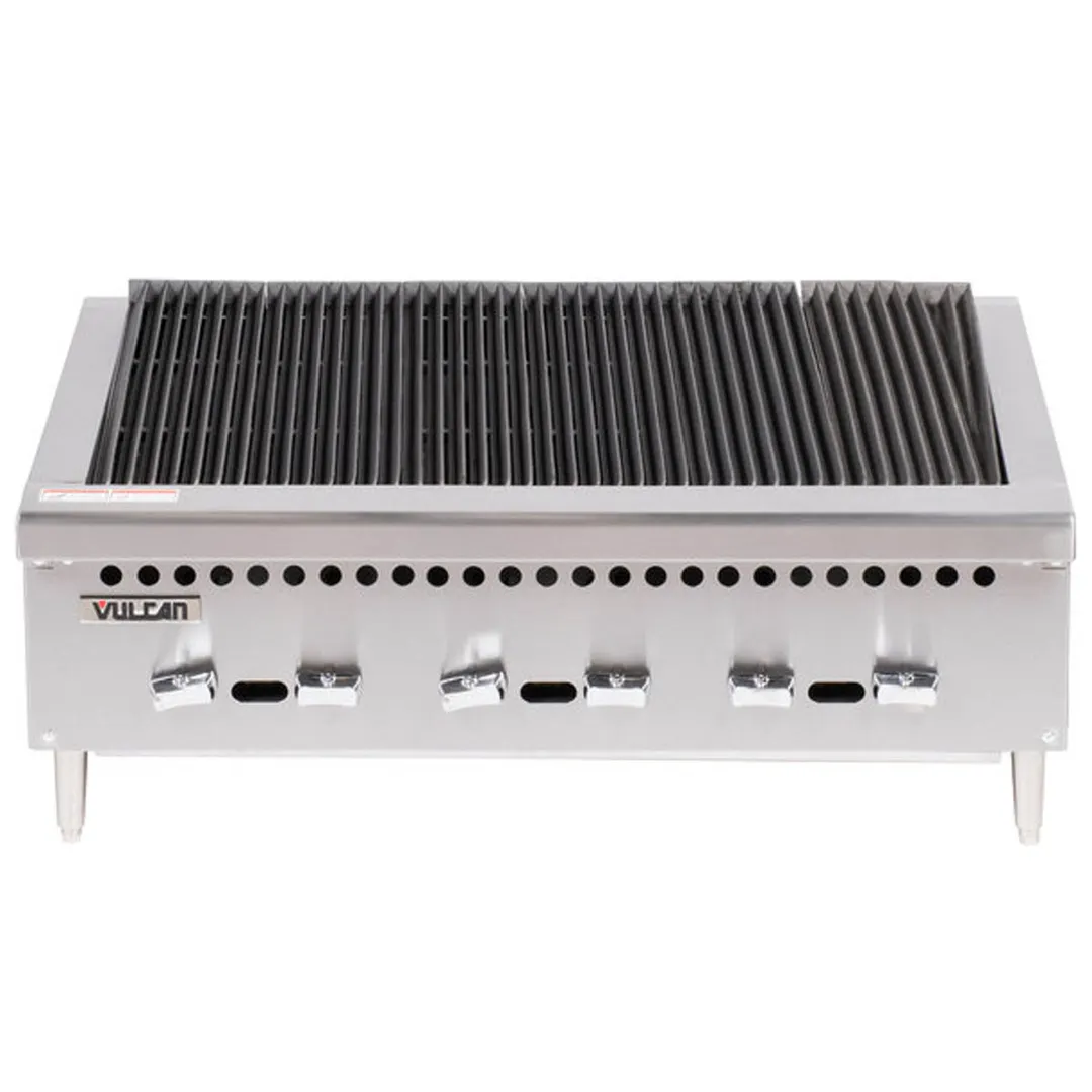 Vulcan VCRB36 36" Low Profile Countertop Gas Radiant Charbroiler w/ (6) Burners, 87.000 BTU