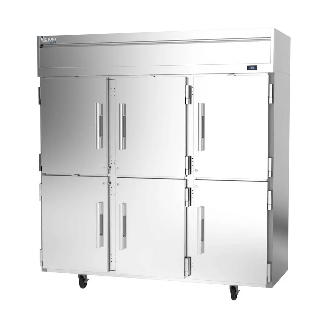 Victory VEFSA-3D-HD-HC 78" 3-Section Reach-In Freezer, 6 Half Solid Doors, Top Mounted, 69 cu. ft., Stainless Steel Front