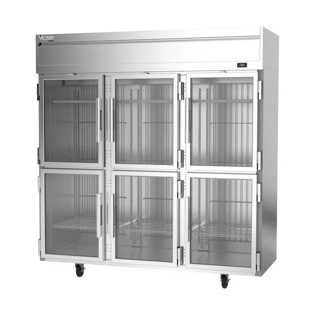 Victory VEFSA-3D-HG-HC 78" 3-Section Reach-In Freezer, 6 Half Glass Doors, Top Mounted, 69 cu. ft., Stainless Steel Front