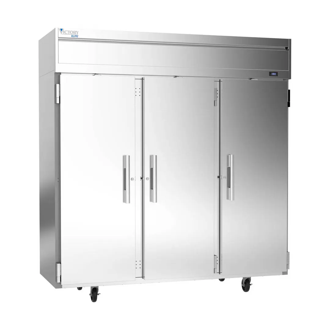 Victory VEFSA-3D-SD-HC 78" 3-Solid Door Reach-In Freezer, Top Mounted, 69 cu. ft., Stainless Steel Front