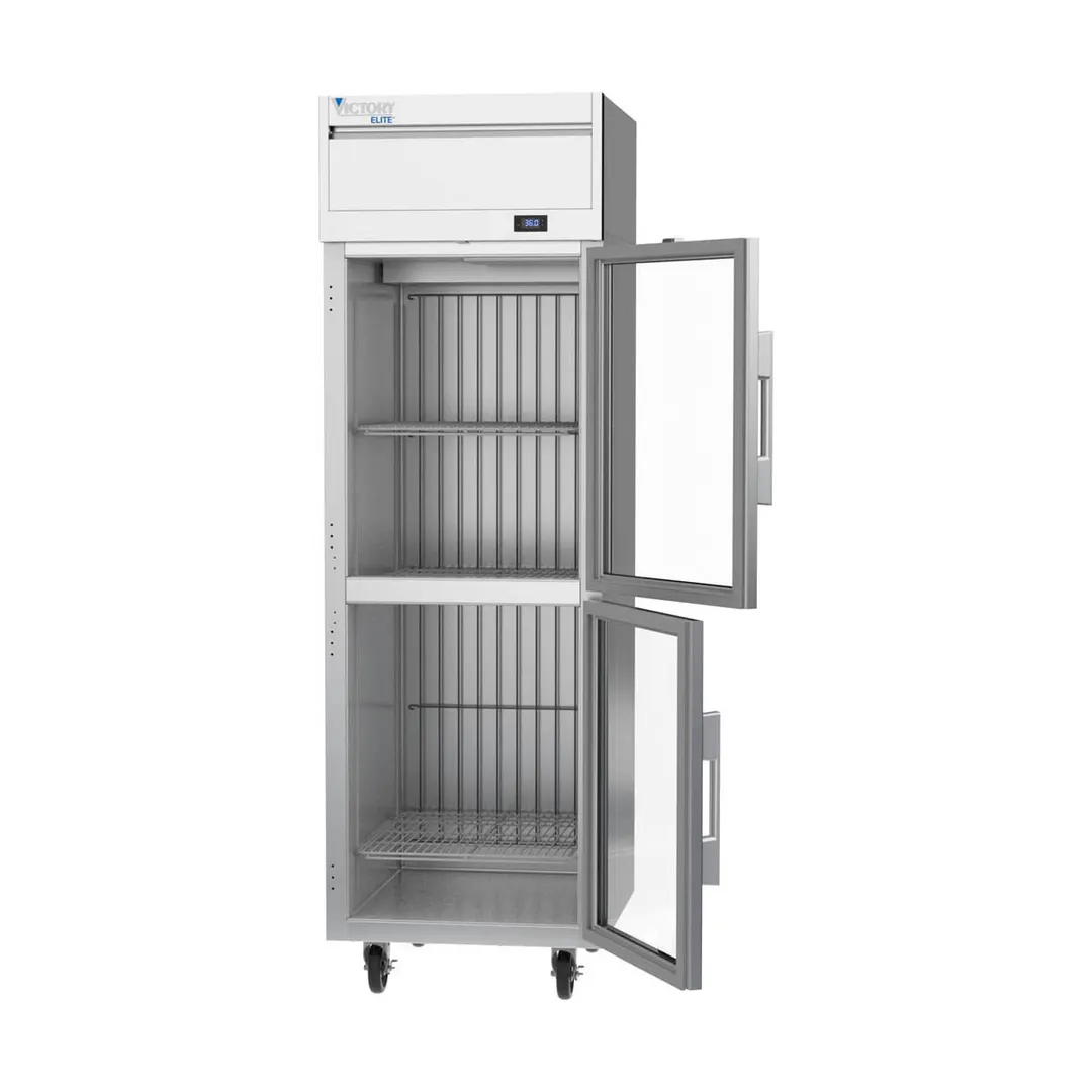 Victory VERSA-1D-HG-HC 26" 1-Section Reach-In Refrigerator w/ 2 Glass Half Doors, Aluminum Interior, 21.66 cu. ft.