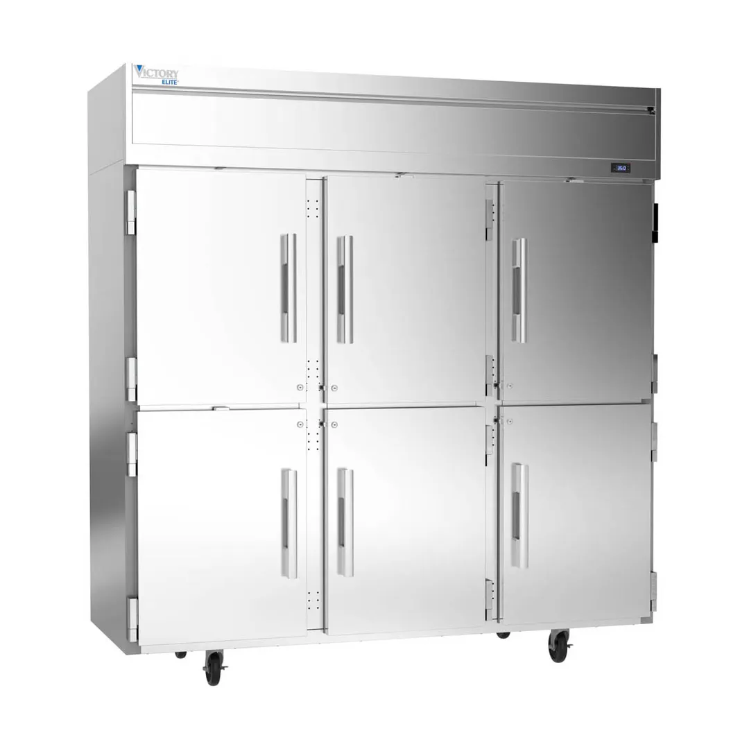 Victory VERSA-3D-HD-HC 78" 3-Section Reach-In Refrigerator w/ 6 Solid Half Doors, Aluminum Interior, 71.5 cu. ft.