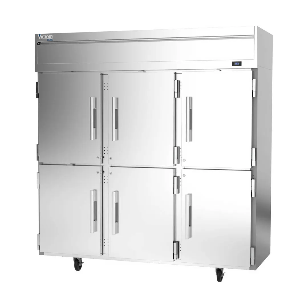 Victory VERSA-3D-HD-HC 78" 3-Section Reach-In Refrigerator w/ 6 Solid Half Doors, Aluminum Interior, 71.5 cu. ft.