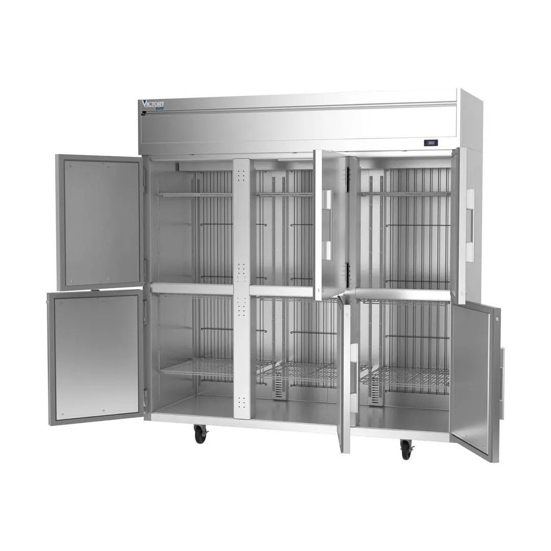 Victory VERSA-3D-HD-HC 78" 3-Section Reach-In Refrigerator w/ 6 Solid Half Doors, Aluminum Interior, 71.5 cu. ft.