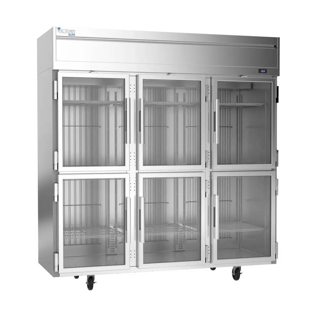 Victory VERSA-3D-HG-HC 78" 3-Section Reach-In Refrigerator w/ 6 Glass Half Doors, Aluminum Interior, 71.5 cu. ft.