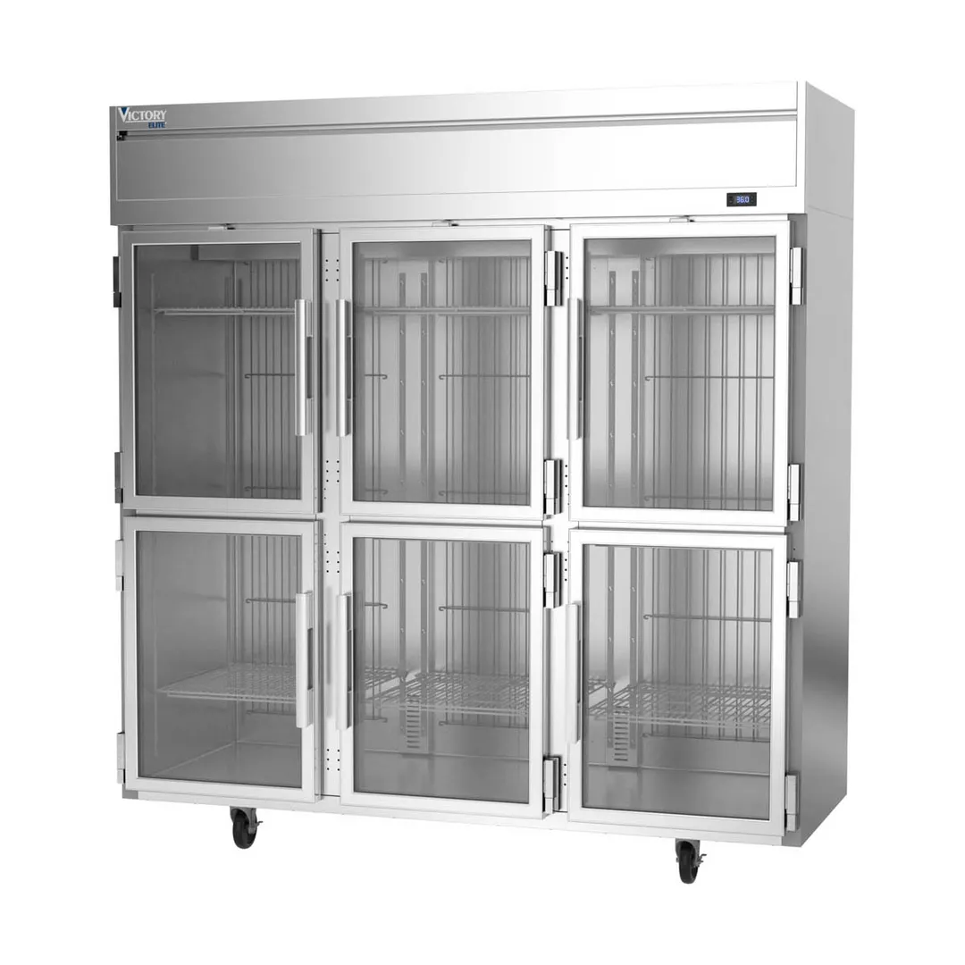 Victory VERSA-3D-HG-HC 78" 3-Section Reach-In Refrigerator w/ 6 Glass Half Doors, Aluminum Interior, 71.5 cu. ft.