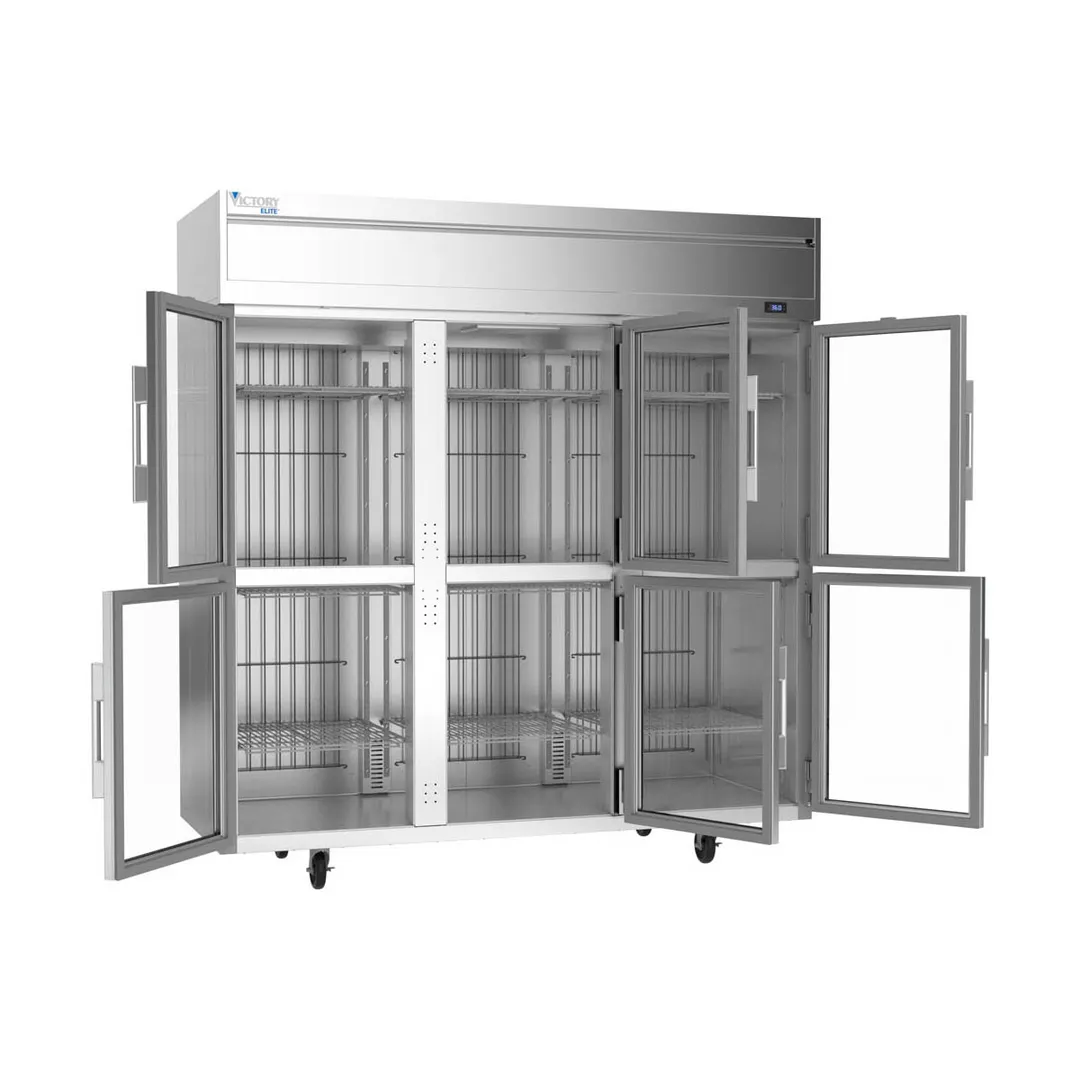 Victory VERSA-3D-HG-HC 78" 3-Section Reach-In Refrigerator w/ 6 Glass Half Doors, Aluminum Interior, 71.5 cu. ft.