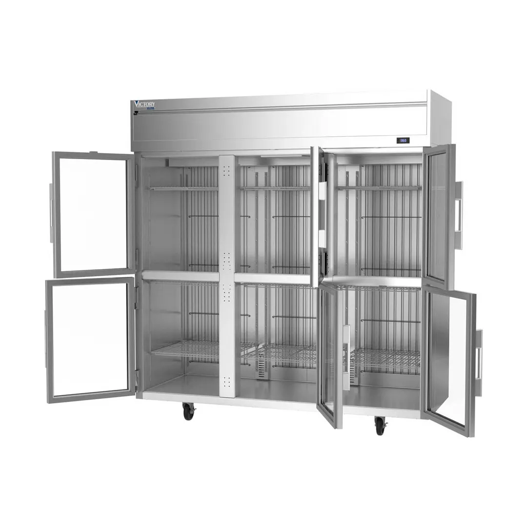 Victory VERSA-3D-HG-HC 78" 3-Section Reach-In Refrigerator w/ 6 Glass Half Doors, Aluminum Interior, 71.5 cu. ft.
