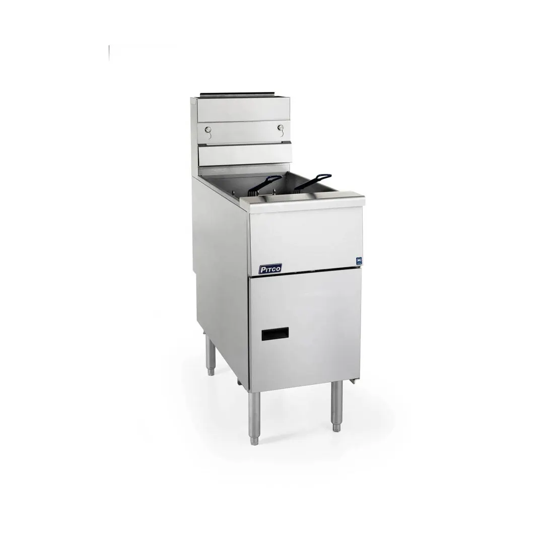 Pitco VF-35S 15" Full Pot Floor Model Gas Fryer w/ 35 lbs Capacity, 2 Twin Baskets, Millivolt Control