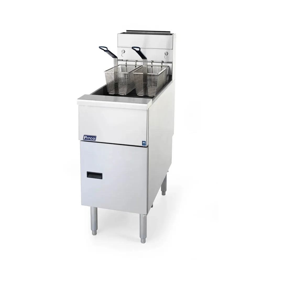 Pitco VF-35S 15" Full Pot Floor Model Gas Fryer w/ 35 lbs Capacity, 2 Twin Baskets, Millivolt Control