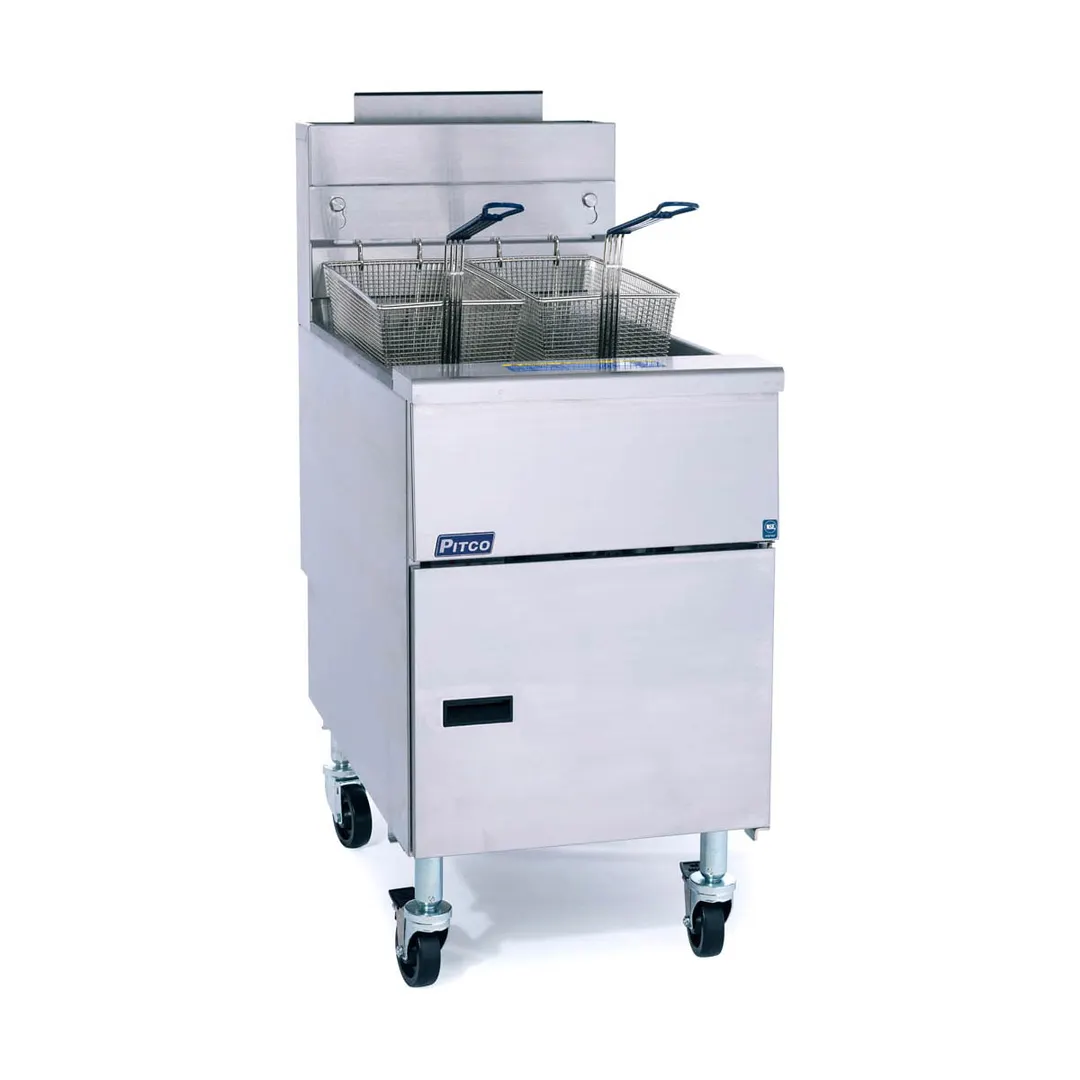 Pitco VF-65S 19" Full Pot Floor Model Gas Fryer w/ 65 lbs Capacity, 2 Twin Baskets, Millivolt Control