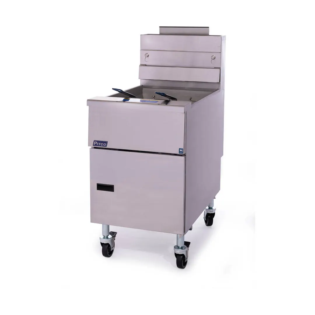 Pitco VF-65S 19" Full Pot Floor Model Gas Fryer w/ 65 lbs Capacity, 2 Twin Baskets, Millivolt Control