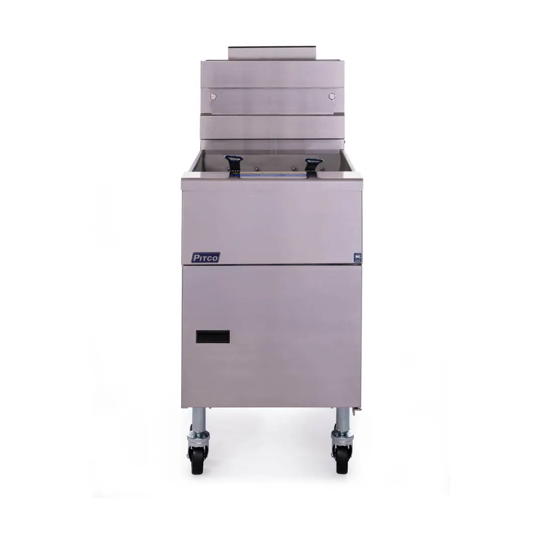 Pitco VF-65S 19" Full Pot Floor Model Gas Fryer w/ 65 lbs Capacity, 2 Twin Baskets, Millivolt Control