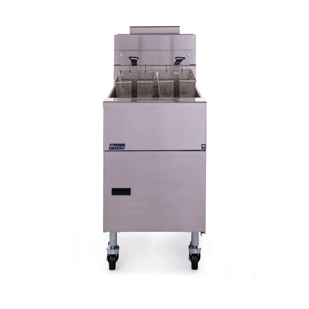 Pitco VF-65S 19" Full Pot Floor Model Gas Fryer w/ 65 lbs Capacity, 2 Twin Baskets, Millivolt Control