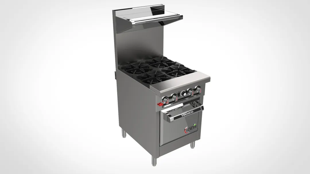 Venancio USA G24CO-24B 24" Gas Restaurant Range w/ (4) Open Burners, (1) Convection Oven, 123.000 BTU