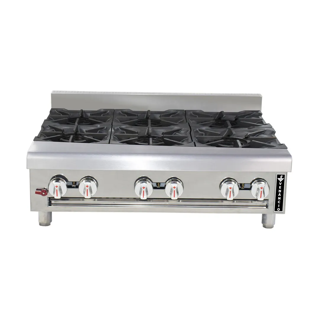Venancio USA G36CT-36B 36"Countertop Heavy Duty Gas Hotplate with (6) Burners, Manual Control, 132.000 BTU