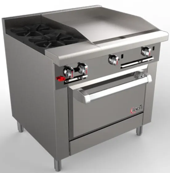 Venancio USA G36ST-12B24G 36" Gas Restaurant Range w/ (2) Open Burners, 24" Griddle Right, (1) Standard Oven, 247.000 BTU 