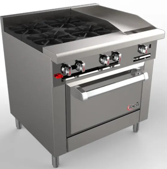 Venancio USA G36ST-24B12G 36" Gas Restaurant Range w/ (4) Open Burners, 12" Griddle Right, (1) Standard Oven, 148.000 BTU 