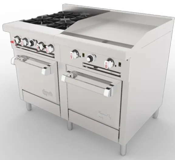 Venancio USA G482ST-24B24G 48" Gas Restaurant Range w/ (4) Open Burners, 24" Griddle Right, (1) Standard Oven, 198.000 BTU 