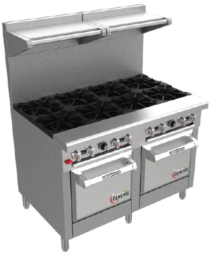 Venancio USA G602ST-60B 60" Gas Restaurant Range w/ (10) Open Burners, (2) Standard Ovens, 285.000 BTU