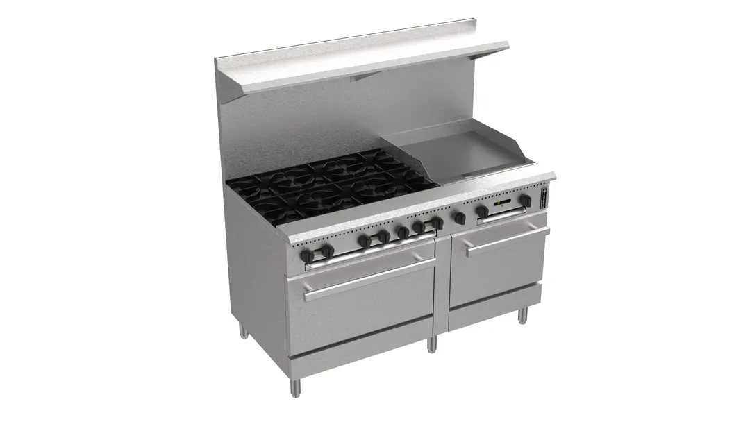 Venancio USA PRM601G-ST 60" Gas Restaurant Range w/ (4) Open Burners, 36" Griddle Right, (1) Standard Oven, (1) Space Saver Oven, 267.000 BTU