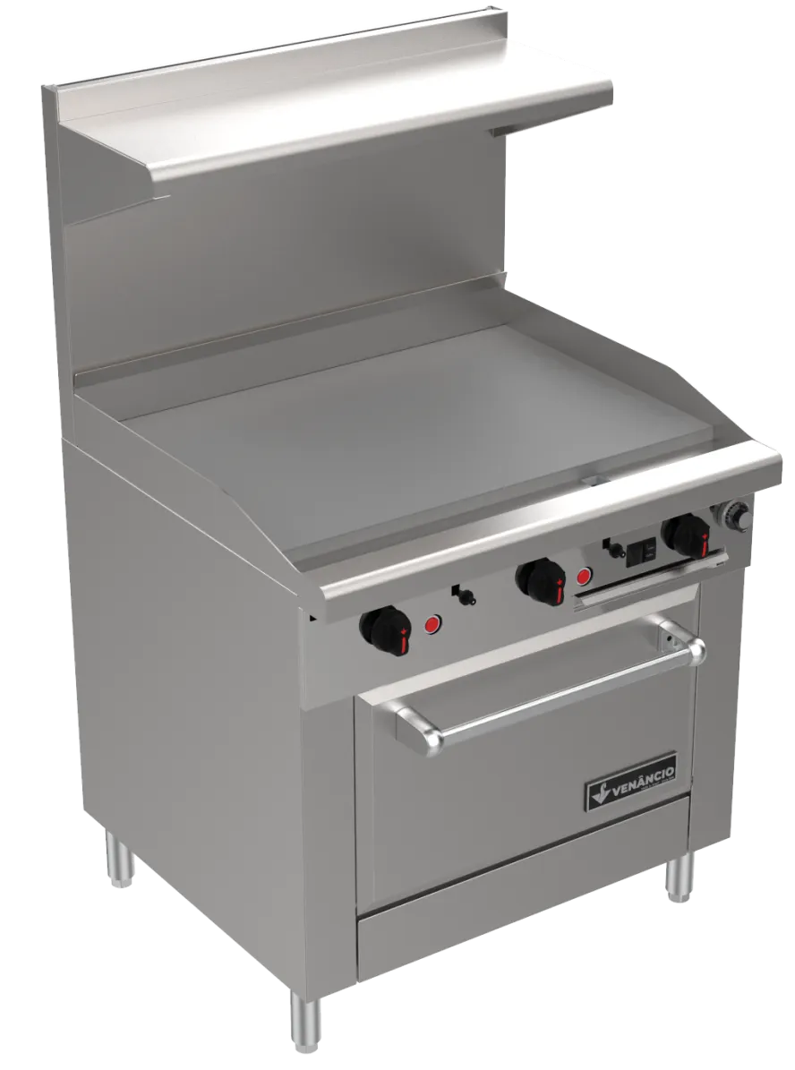 Venancio USA R36CO-36T 36" Gas Restaurant Range, 36" Full Griddle w/ Thermostatic Controls, (1) Convection Oven, 110.000 BTU