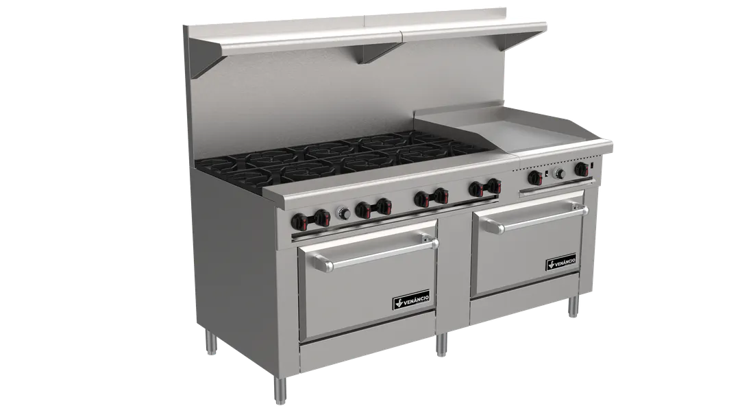 Venancio USA R722ST-24B48G 72" Gas Restaurant Range w/ (4) Open Burners, 48" Griddle Right, (2) Standard Ovens, 240.000 BTU