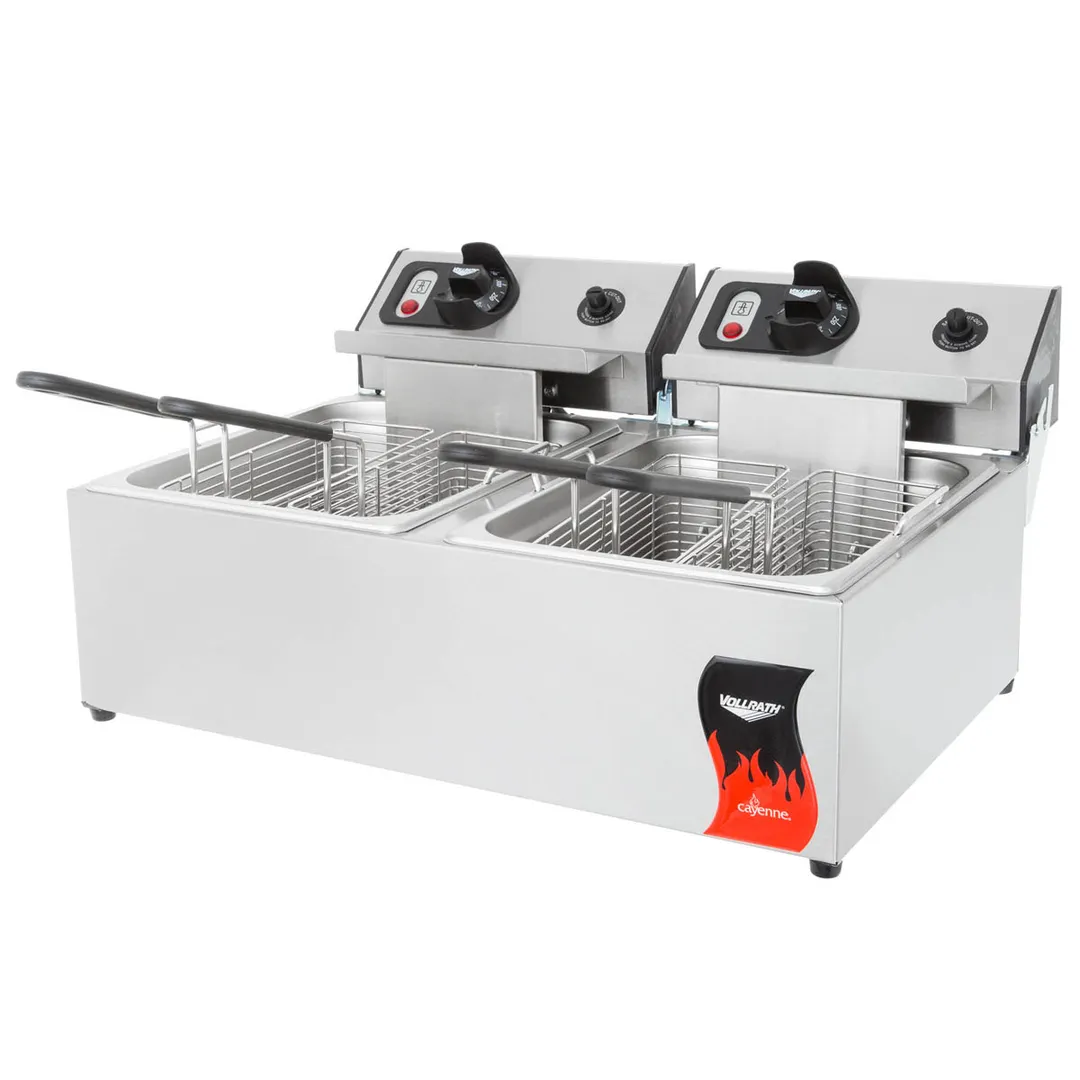 Vollrath 40708 Split Pot Countertop Electric Fryer w/ 4 Small Baskets, 20-Lb. Capacity, 208/240V