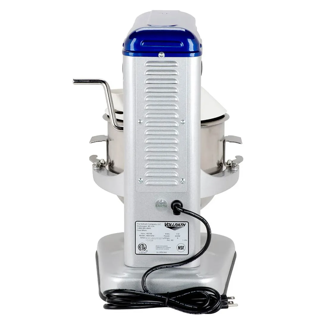 Vollrath 40756 Countertop 10 qt Planetary Mixer w/ Timer, Guard and Standard Attachments, 5-Speed, 1/3 hp
