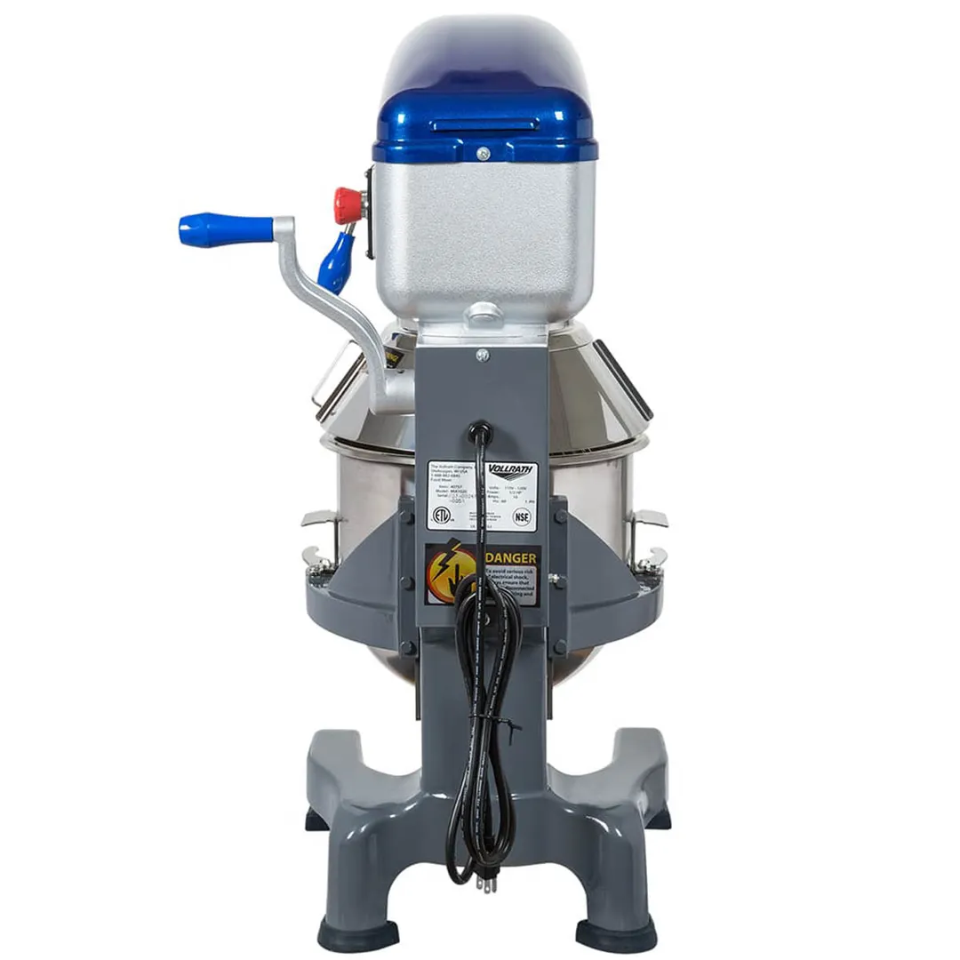 Vollrath 40757 Countertop 20 qt Planetary Mixer w/ Timer, Guard and Standard Attachments, #12 HUB, 3-Speed, 1/2 hp