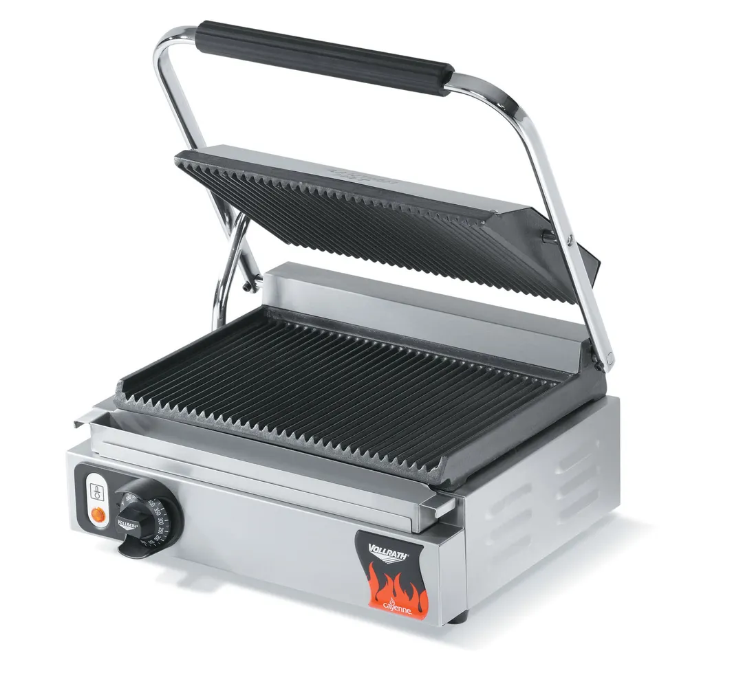 Vollrath 40794-C Cayenne Single Cast Iron Panini Sandwich Press w/ Grooved Plates, 120V