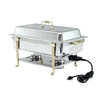 Vollrath 46045 – Brass Electric Chafer, 9 Qt Stainless Steel, Short‑End Plug‑In, UL, Made in USA