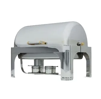 Vollrath 46080 NYNY 9qt Stl Chafer, Mirror Brass Knob, Roll‑Top 90°, Rack/Water, 2‑1/2" SPV, 2 Fuel