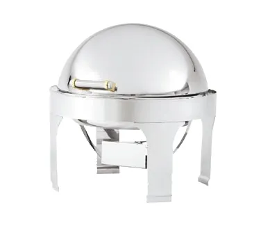 Vollrath 46265 NY, NY Chafer – 6qt Round, 18/8 SS, Brass, Rack+Cover WP, SPV Pan/Fuel 19"×19"×18½"