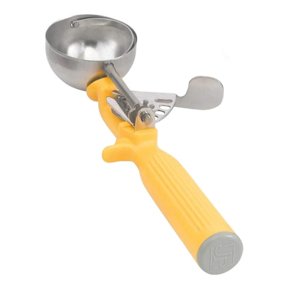 Vollrath 47144 Disher, Round Bowl, Size 20, 1-5/8 Oz, Stainless Steel, Yellow Handle