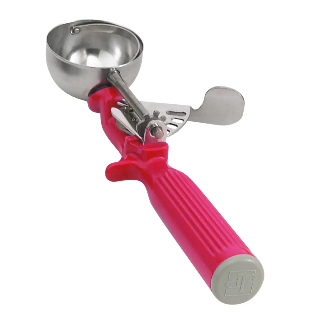 Vollrath 47145 Disher, Round Bowl, Size 24, 1-1/3 Oz, Stainless Steel, Red Handle