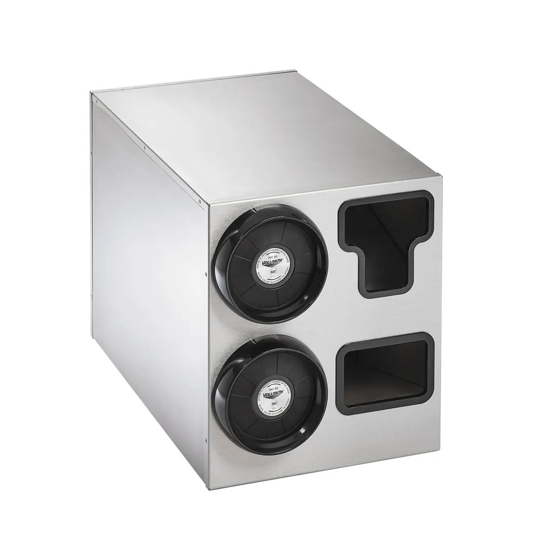Vollrath 58832 Cup Dispenser - 2-High, 14"W x 23"D x 16"H, (2.25"-4.75" Rim), T-Lid & Straw Pocket Steel