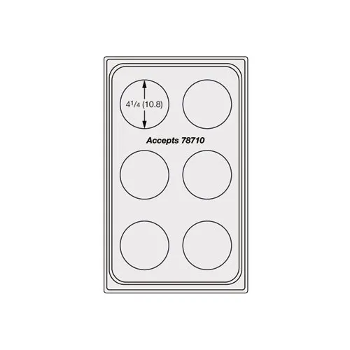 Vollrath 8241914 Miramar Template, Stainless Steel, 6 Round Cutouts, 12 Gauge, Fits 12" x 20" Wells