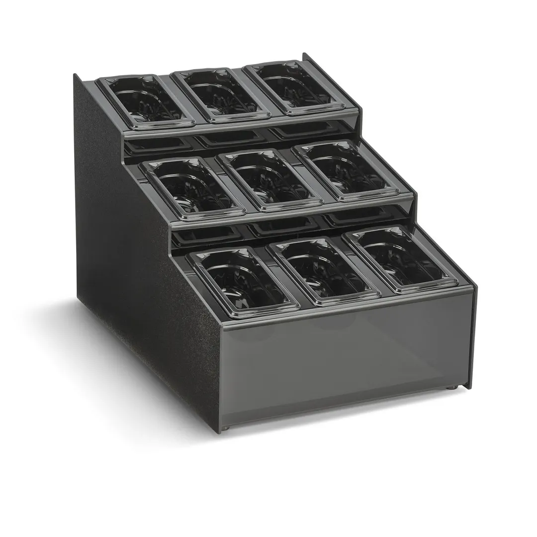 Vollrath CTCPAN9-9 Countertop Condiment Organizer, 15-1/2"W x 22"D x 14-5/8"H, Black ABS, 9 Pans