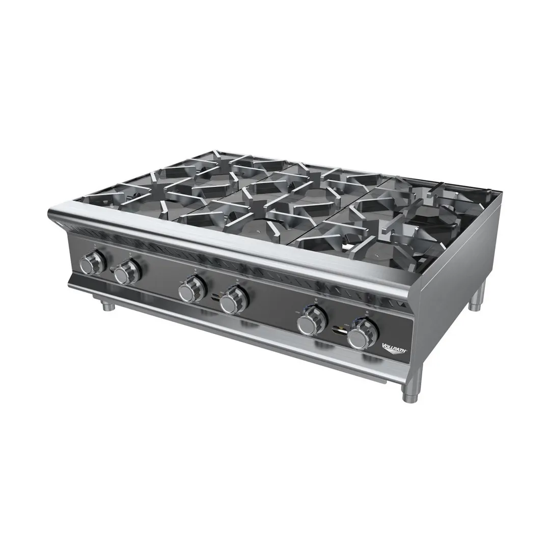 Vollrath HPG6-36 36" Countertop Gas Hotplate with (6) Burners, Manual Controls, 156.000 BTU