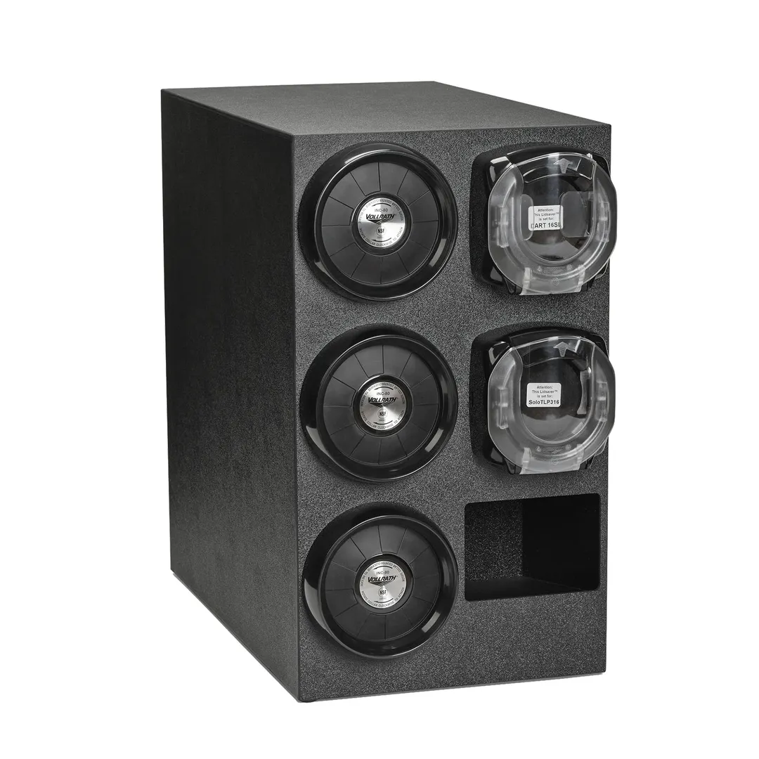 Vollrath K58804 LidSaver3 Black ABS Dispenser 13-3/4"W x 23-3/8"D x 23-3/4"H 3 Cups 2 Lids 1 Straw