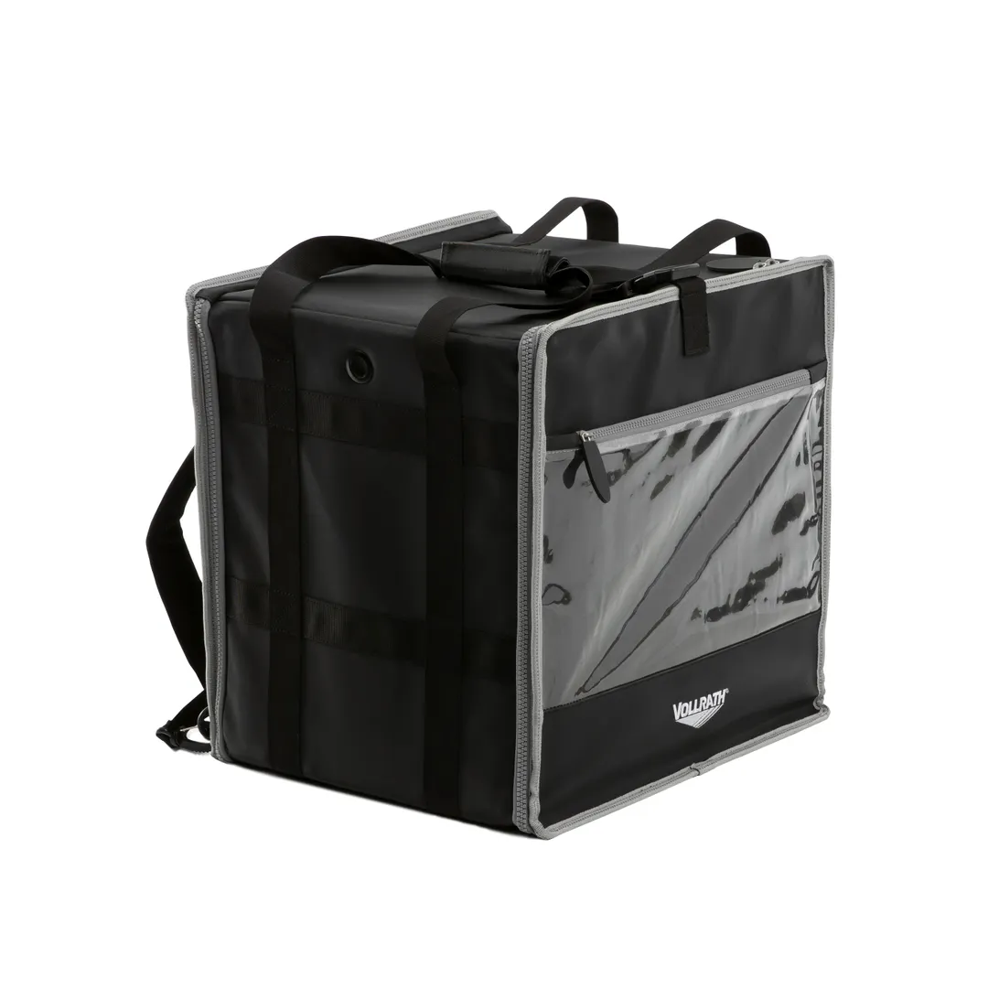 Vollrath VDBBM500 Insulated Food Delivery Backpack Bag, 16x16x13, Black, Laminated Polyester & PVC Leather, 4 Pizza Boxes Capacity