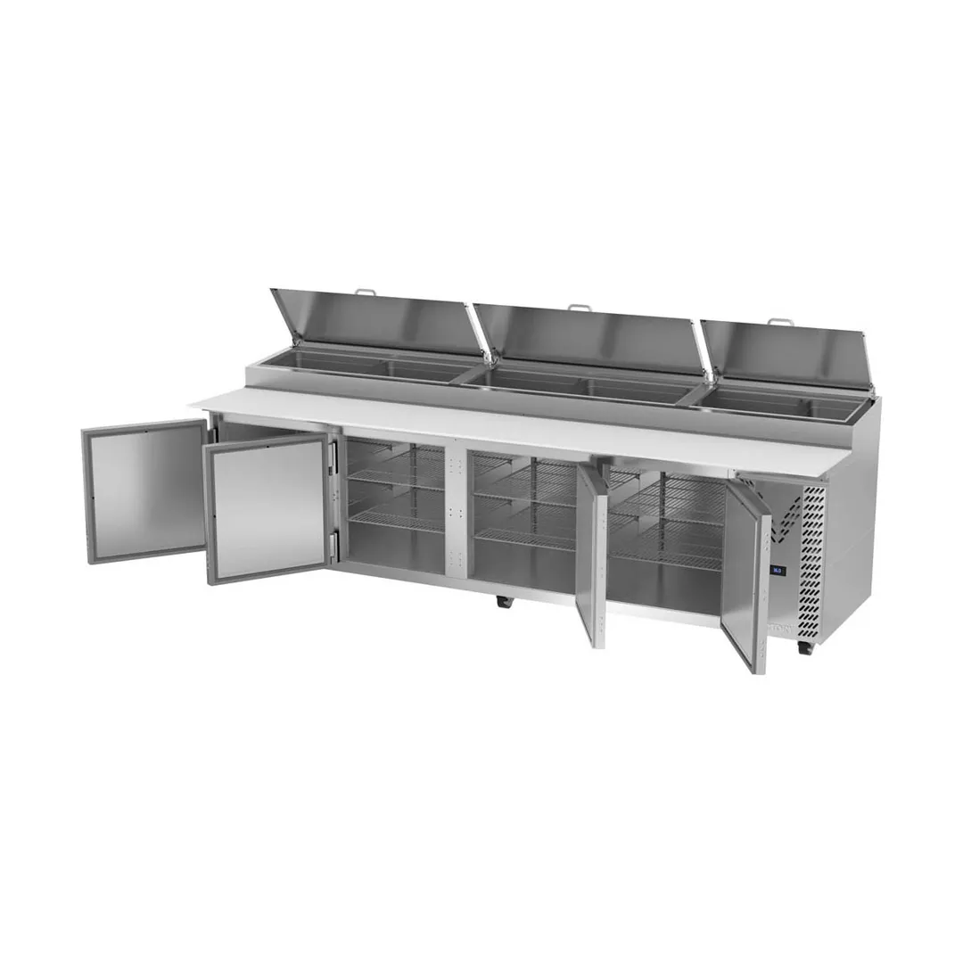 Victory VPP119HC 118" 4-Section Refrigerated Pizza Prep Table w/ 4 Doors, 42 cu ft.