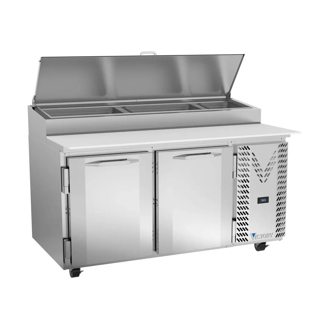 Victory VPP60HC 60" 2-Section Refrigerated Pizza Prep Table w/ 2 Doors, 17.76 cu. ft.