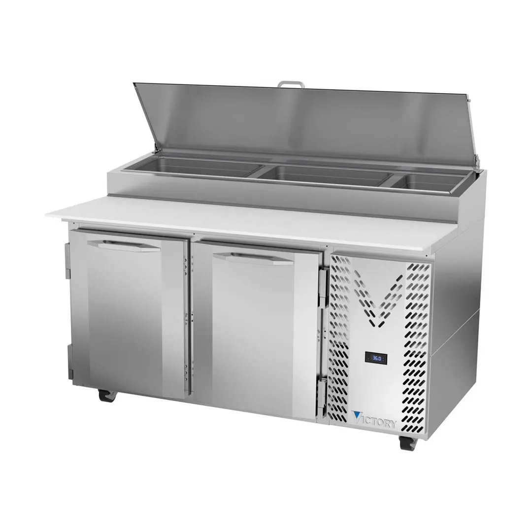 Victory VPP60HC 60" 2-Section Refrigerated Pizza Prep Table w/ 2 Doors, 17.76 cu. ft.