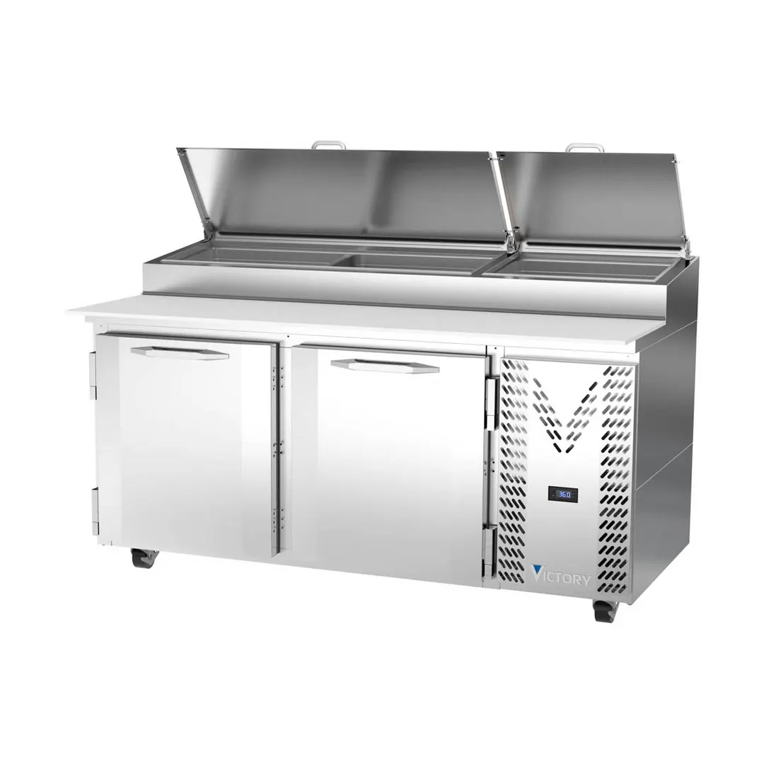 Victory VPP67HC 67" 2-Section Refrigerated Pizza Prep Table w/ 2 Doors, 20 cu. ft.