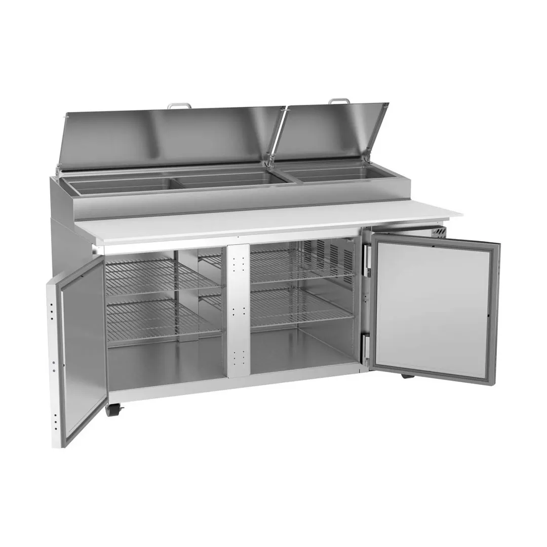 Victory VPP67HC 67" 2-Section Refrigerated Pizza Prep Table w/ 2 Doors, 20 cu. ft.